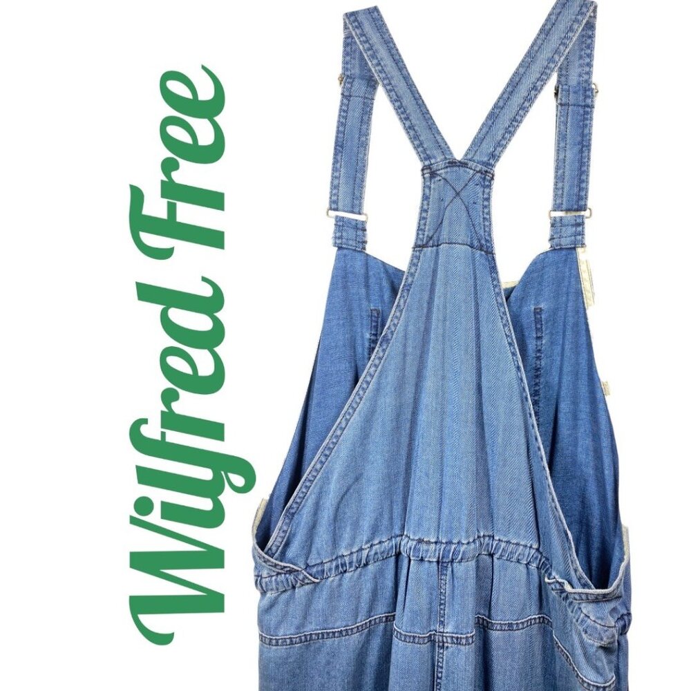 WILFRED FREE VALLETTA RELAXED BLUE DENIM CROPPED OVERALLS DRAWSTRING WAIST LARGE - Picture 5 of 13